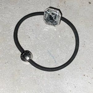 Henri Bendel Clear Square Crystal Gem hair Pony Elastic EUC